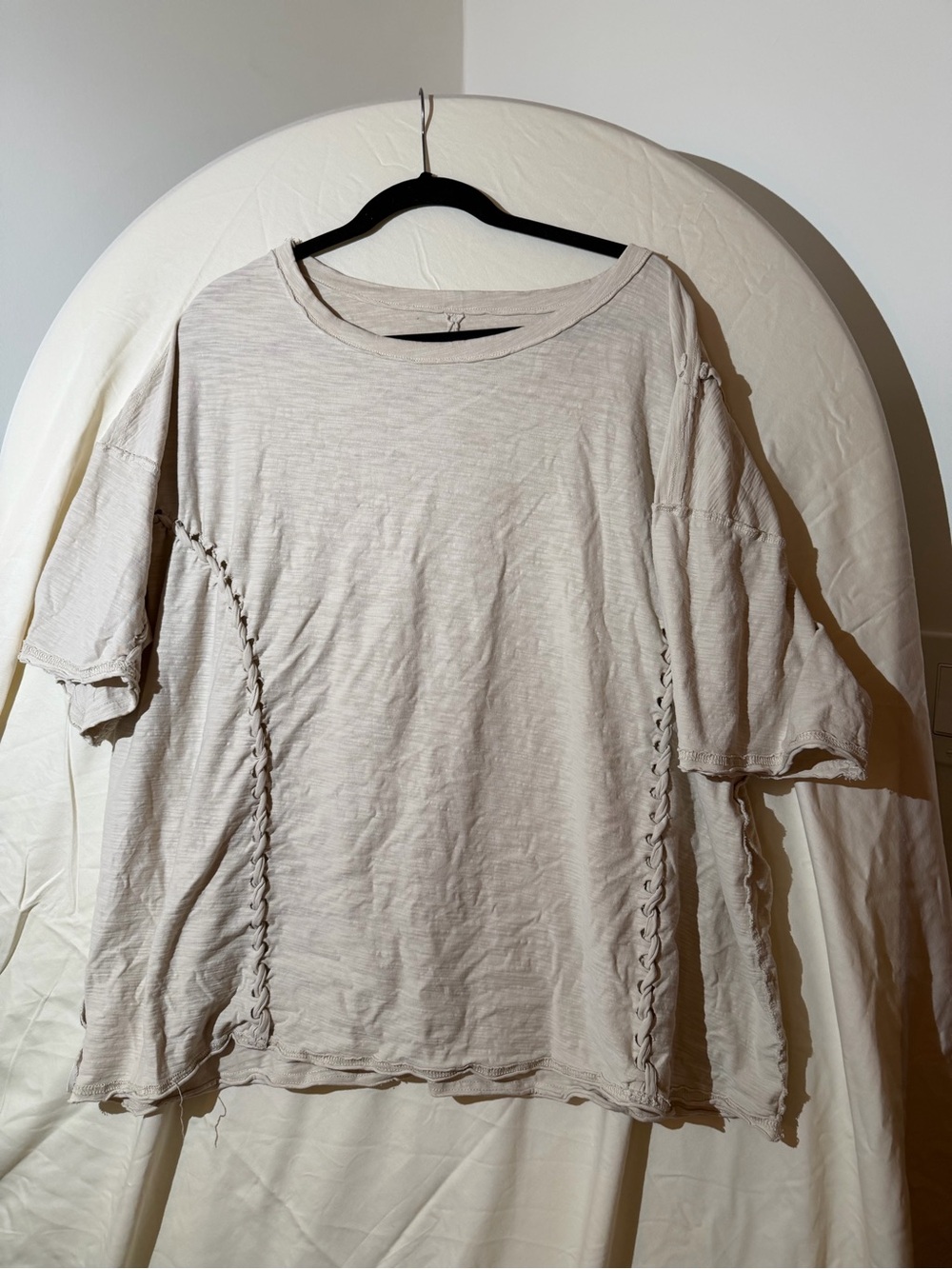 SHEIN Neutral Crewneck Short Sleeve Top in Light Beige